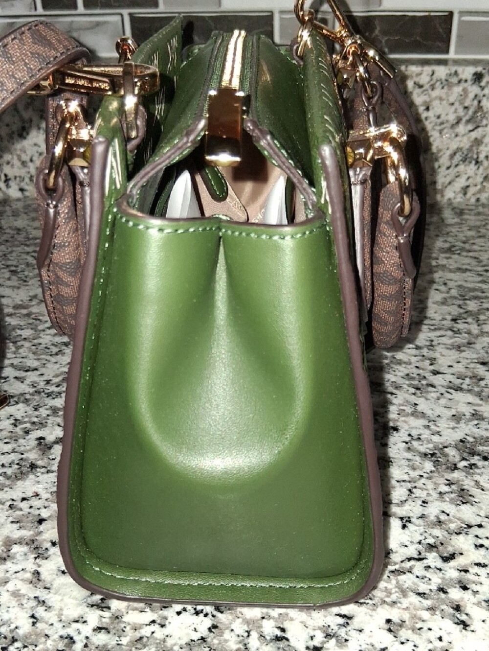 Michael Kors Amazon Green MK Sm.Logo Marilyn Monogramed Satchel Crossbody - Picture 3 of 11